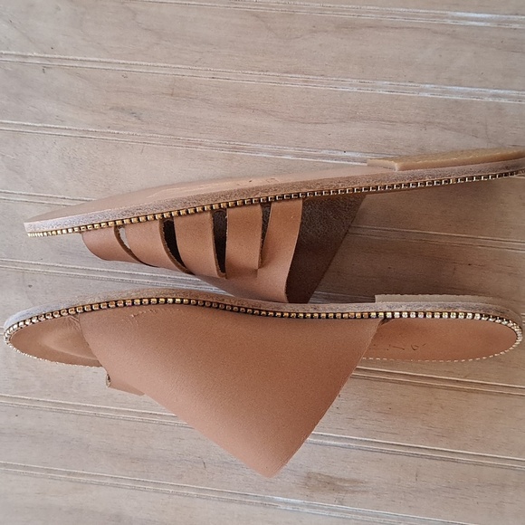 Antika Handmade Leather Cut Out Slide Rhinestone Trim Slip-On Flats Sandals - Picture 13 of 13